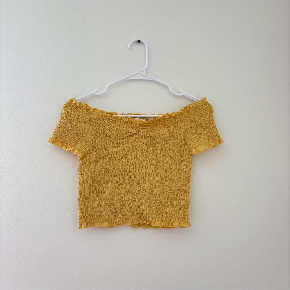 Pacsun Shirred Off-the-Shoulder Tee Yellow Size S NWT